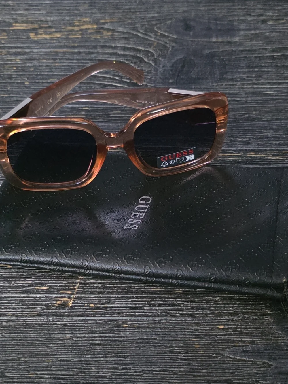 GUESS Square Retro Sunglasses in Brown with Black Lenses